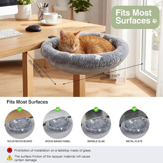 Cat Desk Bed, Adjustable Cat Desk Hammock, Cat Bed for Desk | Glow in The Dark, Removable Washable Cover, Sturdy Metal Frame, Desk Cat Bed, Cat Desk Perch, Supports up to 50 Lbs - Image 4