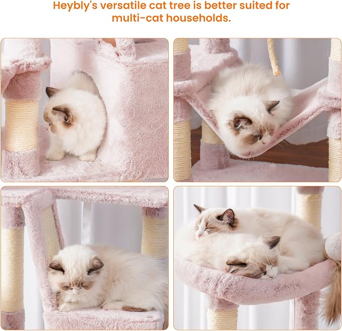 Heybly Cat Tree, 68 inch Multi-Level Cat Tower for Indoor Cats HCT025MU | Cat Condo with 2 Widened Plush Perches, 2 Cozy Baskets, Scratching Board and Big Caves, Rosy Brown - Image 6
