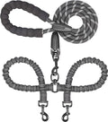 Double Dog Leash, 360° Swivel, No Tangle, Large, 25-150 lbs, Black | Dual Leash for Two Dogs, Split Leash, Shock-Absorbing Bungee, Padded Handle, Heavy-Duty Rope by iYoShop