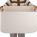 OIAHOMY XXLarge Rectangle Blanket Basket-96L, Cotton Woven Basket for Storage, Dirty Clothes Basket for Living Room, Nursery, Bedroom, Toy Organizing with Handle, 24" x 16" x 15", White by MasterofSpaceOptimization