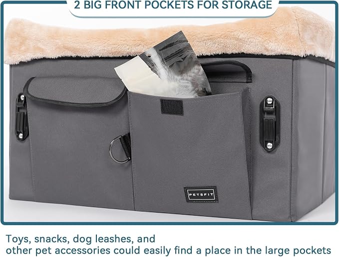 Petsfit Dog Car Seat for Medium Dogs or 2 Small Dogs, Upgraded Dog Booster Car Seat for Front and Back Seats with 2 Safety Leashes (Medium, Deep Grey) - Image 5