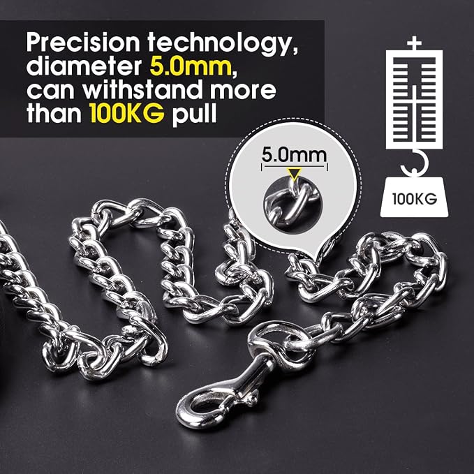Premium Chain Heavy Duty Dog Leash, 4 ft. x 5.0 mm | Padded Handle for Large & Medium Size Dogs - Image 4