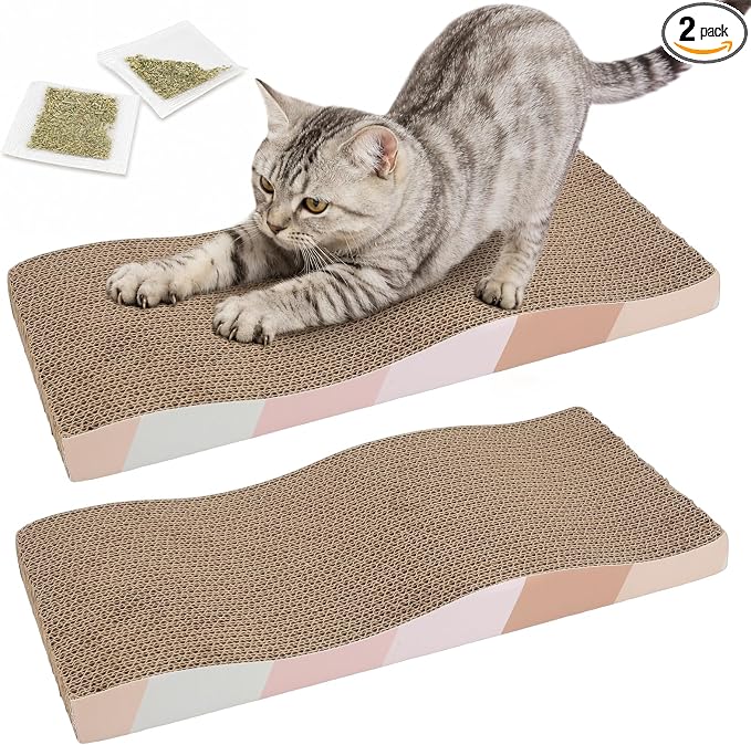 SIDAZON Cat Scratching Board cat Scratcher Cat Scratch Pad Cardboard cat scratchers for Indoor Cats Reversible Large Wide Corrugated with Catnip(2pcs) by SIDAZON