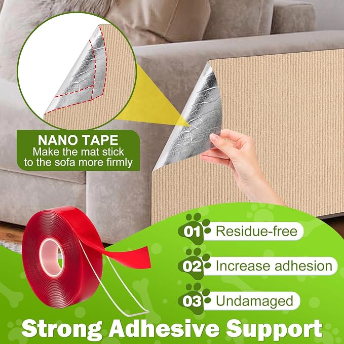 ENONCI 47.2x15.8 Cat Scratcher Mat, Self-Adhesive Wall Corner Cat Scratcher Pad - Image 3
