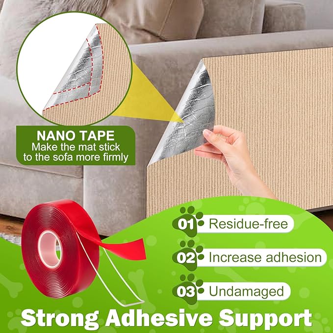 ENONCI 78.7x15.8 Cat Scratch Pad, Furniture Protector for Couch Corners | Trimmable, No-Shedding Cat Scratch Pad with Self-Adhesive Backing for Climbing, Protects Walls, Carpet and Couch - Image 4