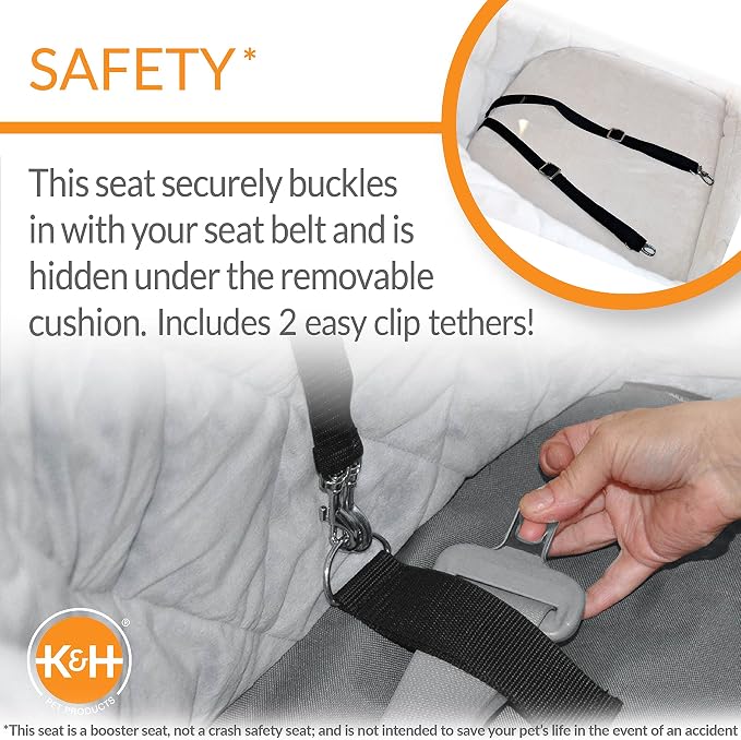 K&H Pet Products Bucket Booster Washable Medium and Small Dog Car Seat with Dog Seat Belt for Car, Sturdy Booster Seats, 2 Safety Leashes - Image 4