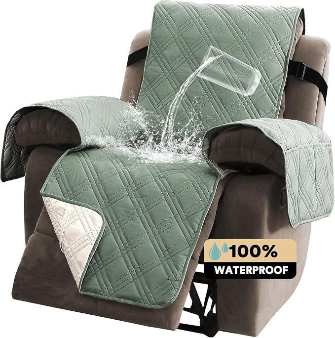 PrinceDeco Recliner Cover 100% Waterproof Couch Cover Sofa Cover for Living Room Water Resistant Furniture Protector with Elastic Straps for Pets Dog(Recliner28,Lily Pad) - Image 7