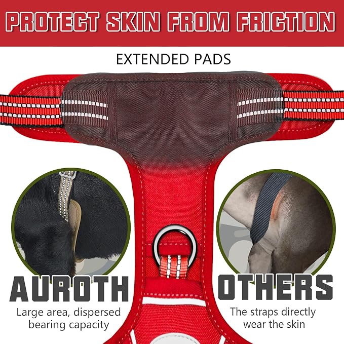 AUROTH Tactical Dog Harness for Large Dogs No Pull Adjustable Pet Harness Reflective K9 Working Training Easy Control Pet Vest Military Service Dog Harnesses Red XL | Easy Control Handle, Adjustable, Reflective, Military K9, for Doberman Husky Walking ... - Image 3