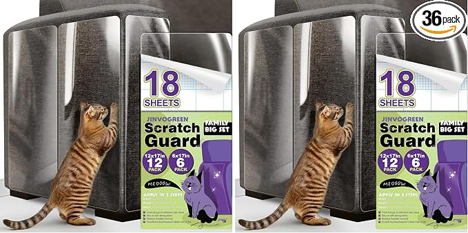 JINVOGREEN Large Cat Scratch Furniture Protector, 18 Pcs Clear Anti Cat Scratch Protector, Self-Adhesive Furniture Cat Scratch Protector, 17in (Pack of 2) by JINVOGREEN