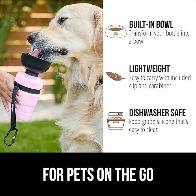 GORILLA GRIP Dog Water Bottle, Portable Water Bowl Dispenser for Dogs, 16 oz Leak Proof Pet Travel Squeeze Bottles, Food Grade Silicone, to Go Puppy Essentials, Hiking Camping Trip Accessories, Pink - Image 5