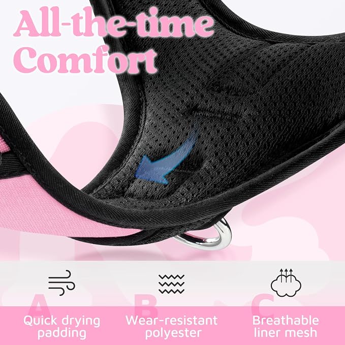 rabbitgoo Dog Harness Small Sized, No Pull 3 Buckles Easy On & Off | Soft Padded, Walking with Control Handle, Adjustable and Reflective, Light Pink, Small - Image 7