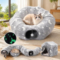 4-In-1 Cat Tunnel with Cube House, Night-Luminous Cat Play Tunnel House with Dual Peek Holes, Large Pocket, Hideout Cat Toys with Tunnel & House, Cat Furniture Tent for Playing, Hiding & Lounging Grey by BUMUBI