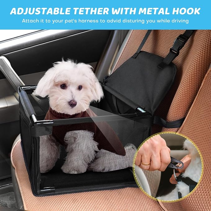 GENORTH Small Dog Car Seats for Small Dogs,Portable Puppy/Pet Car Booster Seat with Clip-On Leash and Mesh Window for Small Pet Up to 11 lbs - Image 3