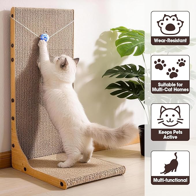 2 Pack Cat Scratcher, 23.6 Inch L Shape Vertical Cat Scratching Board with Ball Toy for Indoor Cats, Large Cat Scratching Post for Wall and Couch - Image 5