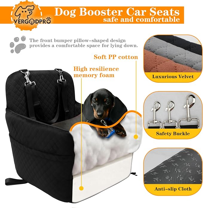 Dog Booster Car Seat for Medium/Small Sized Dogs,Memory Foam and Ultra Soft Fabric Car Pet Bed,Portable Travel Safety and Comfortable Dog Carseat with Washable Removable Cover,Thick Cushion（M-Black） - Image 4