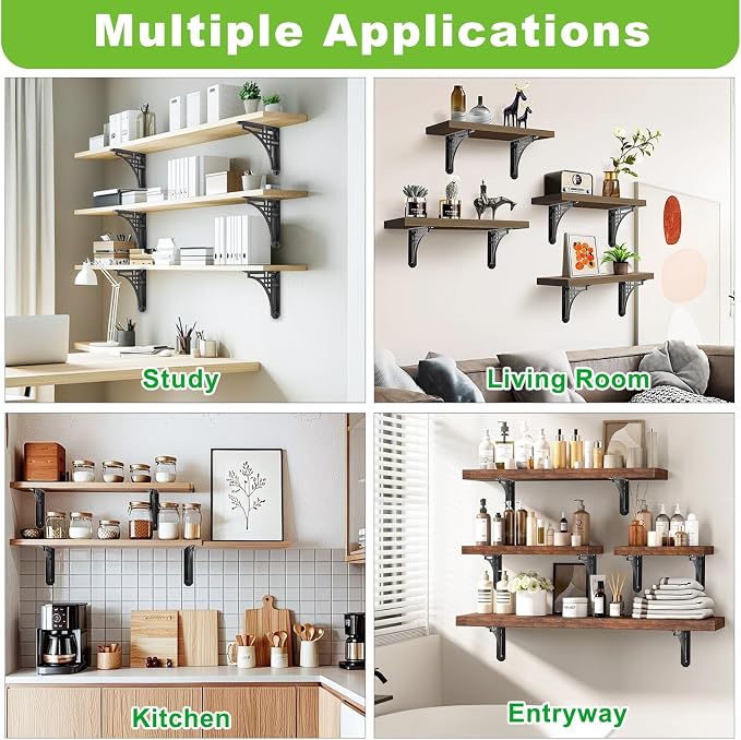 Dolibest 8 Inch Heavy Duty Shelf Brackets, 5MM Thickness L- Bracket , Metal Floating Shelf Bracket, Wall Shelf Bracket & Hardware, Rustic Black Floating Shelves for Kitchen Living Room-2Pcs-(500LB) - Image 8