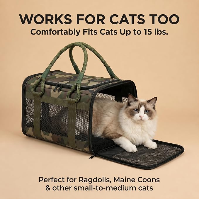 Soft-Sided Dog & Cat Carrier | for Car Rides, Vet Visits, Errands & Daily Outings | Fits Small Dogs & Cats Up to 15 lbs | 18" L x 11.5" H | Yorkies, Chihuahuas & More - Image 4