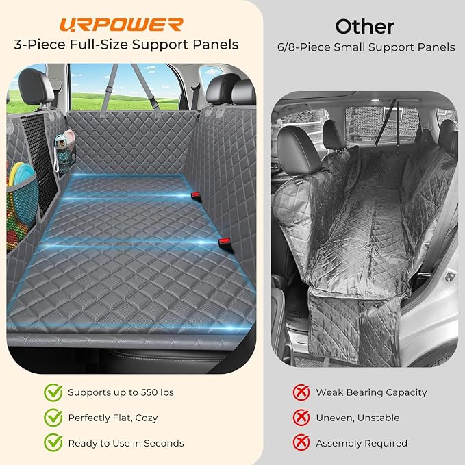 URPOWER Back Seat Extender for Dogs, Large Hard Bottom Dog Car Seat Cover | Supports 550 lbs, Stable 3-Panel Hard Bottom, Added High-Density Foam for Comfort, Waterproof 900D Oxford, 45% More Space - Image 5
