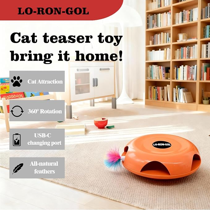 Interactive Whack-a-Mole Cat Toy — Automatic Mushroom Feather Pop-Up Play Toy for Cats, Cognitive Stimulation & Exercise, Durable Pet Entertaining Game (Orange) - Image 3