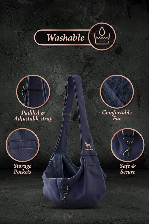 Noah & Paw Dog Sling Carrier for Small Dogs 3-10lb, Dog Sling for Small Dogs and Cats, Dog Carrier with Adjustable Padded Strap, Premium Twill, Lined with Fur, Double Safety Feature, Machine Washable - Image 5