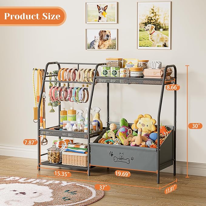 Lomivra Large Dog Toy Basket with Dog Storage Organizer, Trapezoid Toy Bin Box with Collar Leash Holder Hook, Dogs Toy Holder Chest Pet Storage Cabinet for Living Room Dogs Essentials - Image 7
