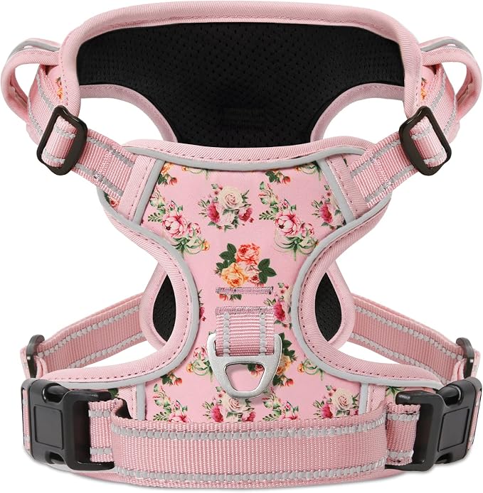 HEELE Dog Harness, No Pull Adjustable Padded Reflective Harness for Small Medium Large Dogs with Handle for Walking Training, Flower-Pink, M | Front Clip for Medium Dog Harness, 2 Metal Rings with Handle, Adjustable, Soft Breathable Padded Pet Vest for... by HEELE