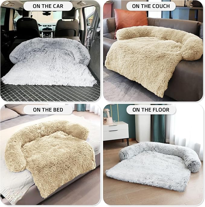 Calming Dog Bed Fluffy Plush Dog Mat for Furniture Protector with Removable Washable Cover for Large Medium Small Dogs and Cats (Large, Beige) - Image 6