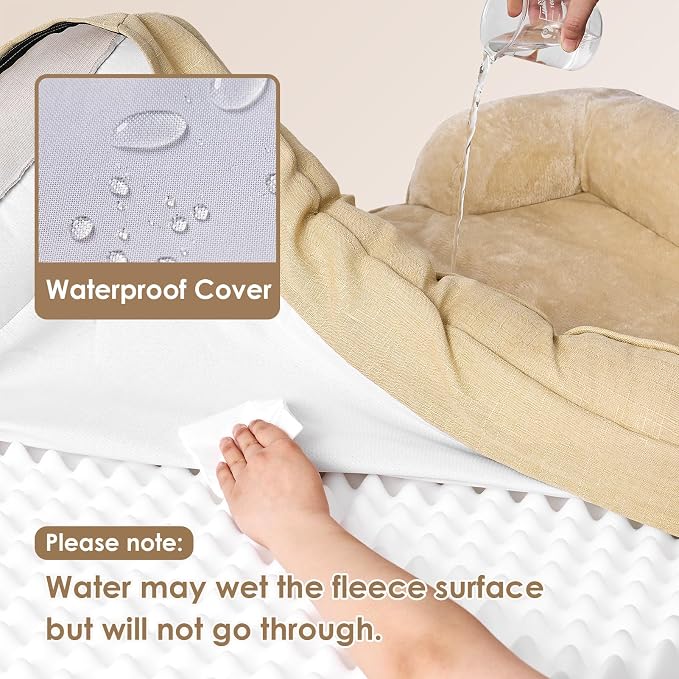 EHEYCIGA Orthopedic Small Dog Bed, Waterproof Memory Foam Washable Pet Beds | Non-Slip Bottom and Egg-Crate Foam Medium Dog Couch Bed with Washable Removable Cover, Graige - Image 3