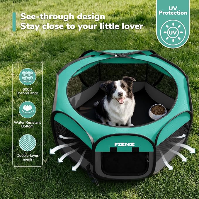 Dog Cat Small Animal Puppy Playpen Crate, Large, Blue | Portable Pop Up Pet Cage Enclosure Tent Kennel Indoor Outdoor with Carrying Case, No Assembly, Camping Use - Image 6