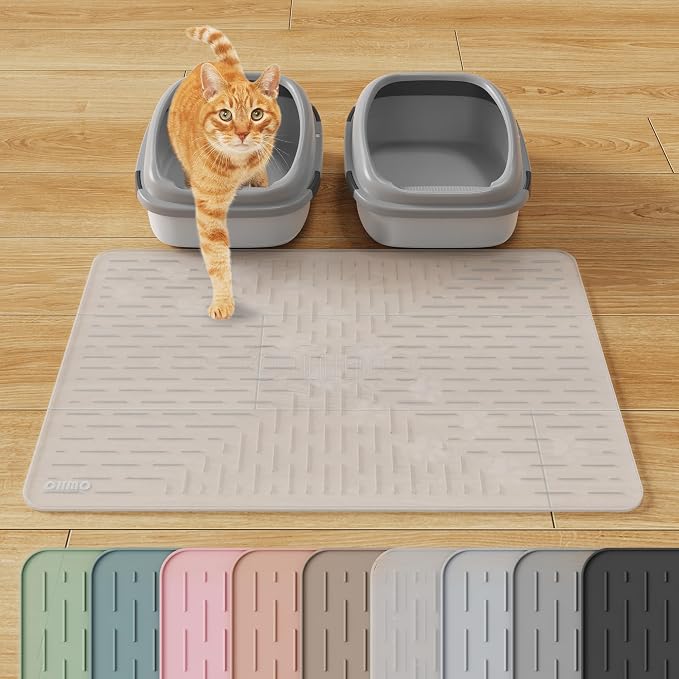 Large Cat Litter Mat, 31.5x23.6 Semi Transparency, Premium Silicone Rubber, Waterproof & BPA-Free, Traps Litter, Easy to Clean, Keeps Floors Tidy by OHMO