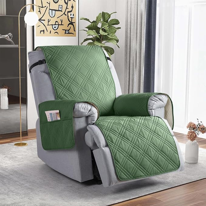 TAOCOCO Waterproof Recliner Chair Covers 30 Inch Wide, Oversized Recliner Covers for Recliner Chair with Pocket, Recliner Slipcovers with Straps Furniture Protector for Kids Pets (30'', Vine Green) - Image 8