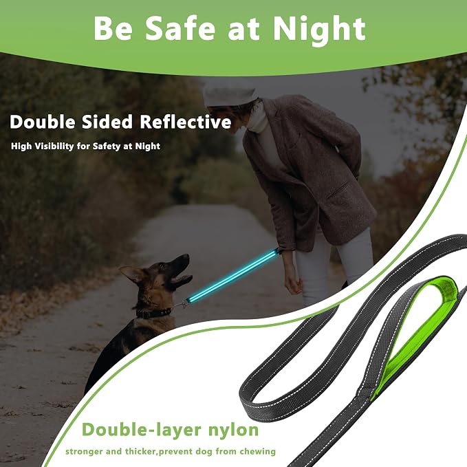 Dog Leash 6ft Long,Double Handle Dog Leash for Control Training | Heavy Duty Dog Leads with Traffic Padded Handles, Reflective Leashes for Small Medium Large Dogs(6ft, Black Green) - Image 4