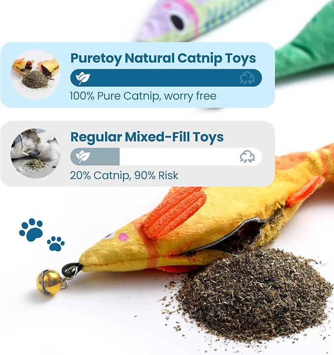 Catnip Toys, [12000mg] Extra Large Toys for Indoor Cats with Removable Bell, 100% Natural North American Catnip Floppy Fish Cat, Crinkle Sound & Soft Cotton-Free Surface - Image 2