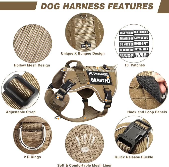 WINSEE Service Dog in Training Mesh Harness with 10 Removale Pet Patches | Breathable material, adjustable straps, reflective trim, lightweight but durable, great for training, walks, and outings - Image 4