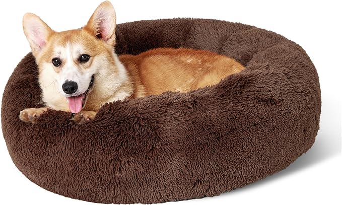 Bedsure Calming Dog Bed Medium Large Size Dogs Washable Pet Bed,33ins | Fluffy Faux Fur Round Donut Cuddler,Machine Washable,Anti-Slip Bottom,Anti-Anxiety,Deep Sleeping for Pets Up to 65 Lbs,Coffee by Unknown