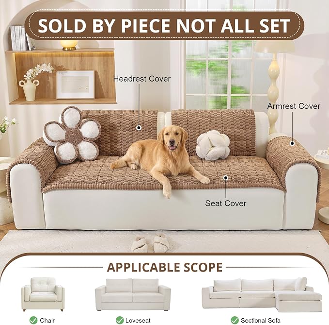 OstepDecor Couch Cover for Dogs, Washable Non Slip Sofa Cover for Pets | Soft Couch Covers for Sofa, Loveseat and Sectional, Furniture Protector Against Pet Hair & Dirt (35.4" x 35.4", Brown) - Image 4