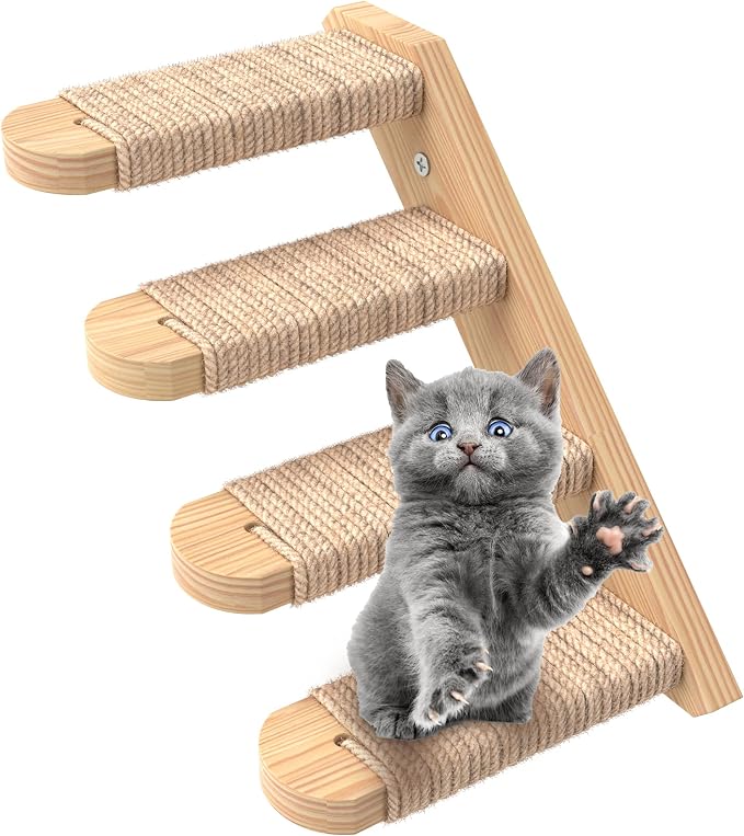 Skywin Cat Wall Steps - Solid Rubber Wood Cat Stairs Great for Scratching and Climbing - Easy to Install Wall Mounted Shelves for Playful Cats (Wood, Right-Left) by Skywin