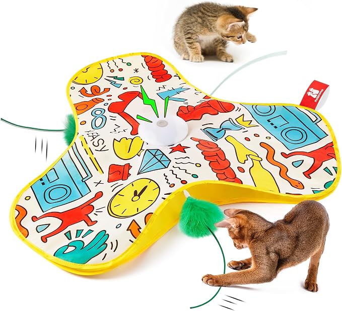 Potaroma Interactive Cat Feather Toys, Hide and Seek Moving Feather Wand | Rechargeable Touch Activated Indoor Kitten Exercise Kicker, Mouse Squeaky, Graffiti Cover by Potaroma