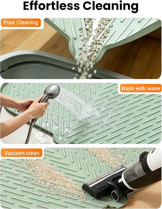 Cat Litter Mat, 47" x 37" Extra Large Cat Litter Box Mat, Silicone Waterproof Litter Trapping Mat for Scatter Control Soft on Kitty Paws Non-Slip Easy to Clean (Green) | Waterproof Litter Trapping Mat for Scatter Control, Soft on Cat Paws Non-Slip Easy... - Image 8