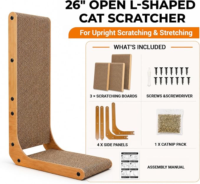 PatiencET L Shape Cat Scratcher, 26 Inch Cardboard Scratch Pad | For Indoor Cats, Large Vertical Scratch Board, Furniture Protector - Image 5
