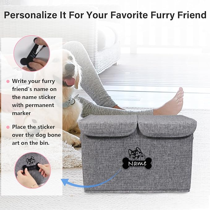 Large Dog Toy Bin-Pet Toys Storage Box-Fabric Storage Bin with Lid-Collapsible Dog Toy Organizer,Dog Toy Basket -Chew Proof Dog Bin-Can be Personalized-Gray - Image 3