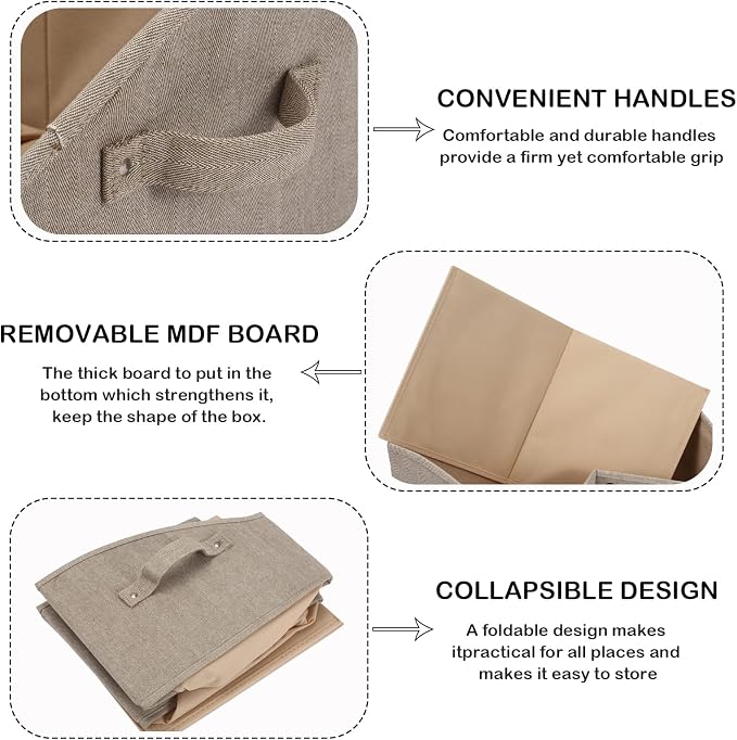 Morezi Linen-cotton blend dog toy basket and dog toy box, dog toy basket storage - Perfect for organizing pet toys, blankets, leashes, chew toys - Khaki Stripe - Dog - Image 4