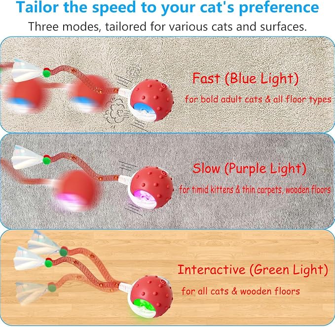 2PCS Interactive Cat Toys for Indoor Cats with 6 Tails, Automatic Cat Toy | Fast Rolling on Carpet/ Wooden Floor/ Tiles, Rechargeable Kitten Toys, for Small/ Medium/ Large Cats to Enrichment Exercise - Image 4