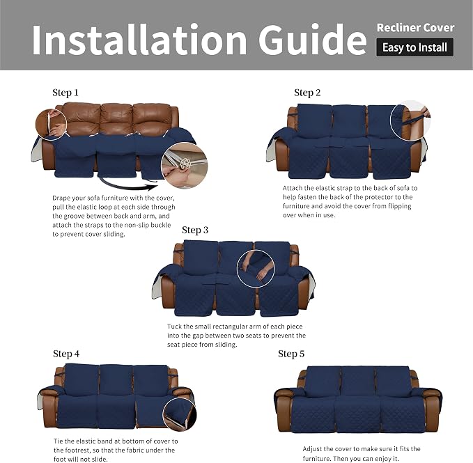 Easy-Going Reversible Couch Cover for 3 Seat Recliner Sofa, Navy/Ivory | Washable Sofa Slipcover For Dogs, Sofa Cover For Recliner, Furniture Protector Mat, Pet Friendly - Image 7