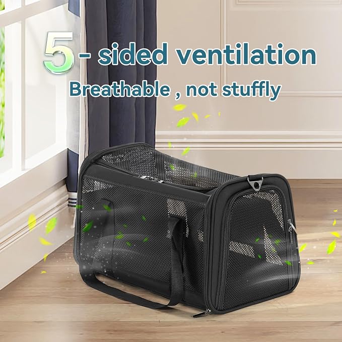 PETSFIT Soft-Sided Cat Carrier, Airline Approved | For Travel, 3 Carrying Ways, Lightweight and Ventilation on 5 Sides, Escape Proof, With Soft Fleece Pad - Image 5
