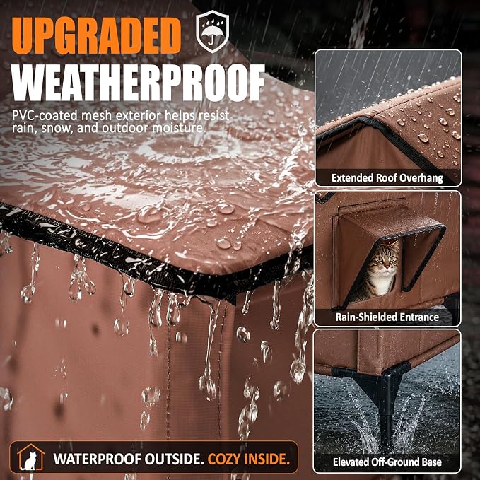 Heated Outdoor Cat House with Heating Pad, XX-Large, Brown - Image 2