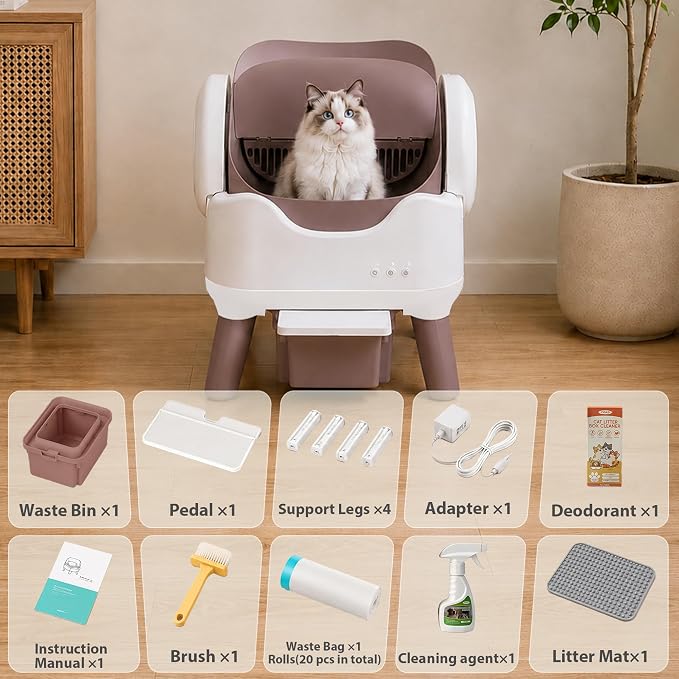RPZ Automatic Cat Litter Box with APP Control, Open-top Design, 360° Safety Sensors, Self Cleaning Cat Litter Box for Multiple Cats, Litter Mat & 2 Rolls Refill Bags Included - Image 8