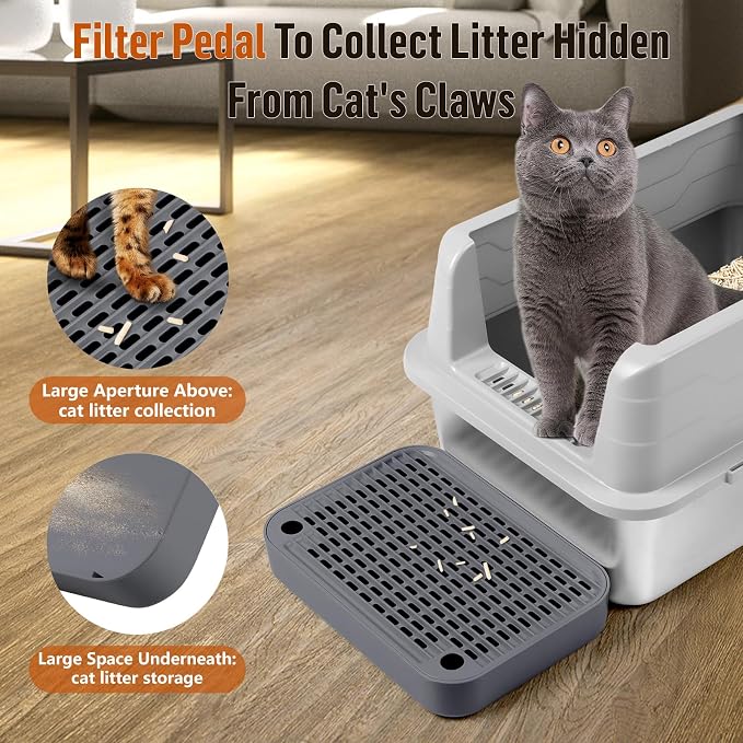 Cat Litter Box Step with Filter Function, Non-Slip Cat Step, Dark Grey | Double Layer Litter Box Ramp for Kitten & Elderly Cats, Litter Catcher for Automatic Cat Litter Box, Easy to Clean - Image 3