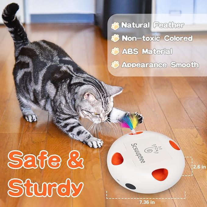 Cat Toys, Rechargeable Interactive Cat Toy, Smart Sensor Pop-Up Feather Toy with 7 Holes, USB Powered Automatic Kitten Toy for Indoor Cats, White | Smart Sensor Pop-Up Feather Toy with 7 Holes USB Powered Automatic Kitten Toy for Indoor Cats - Image 3