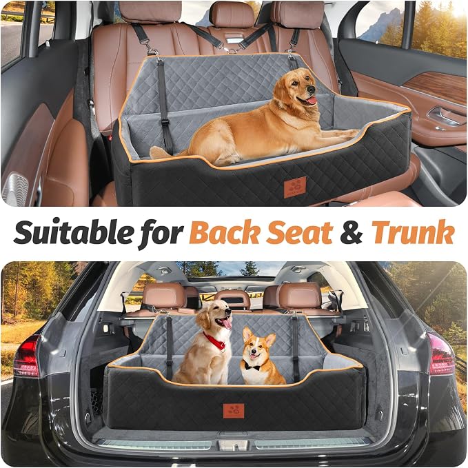 XIEEAOZEE Large Dog Car Seat for Pets Under 100 lbs, Backseat Dog Car Bed | Washable Pet Booster Seat for 2 Medium Dogs, Pet Travel Seat with Storage Pockets, Safety Belts - Image 2